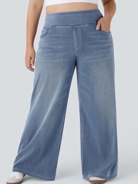 Halara Flex™ HighWaisted Pockets Baggy Wide Leg Washed Casual Plus Size Jeans